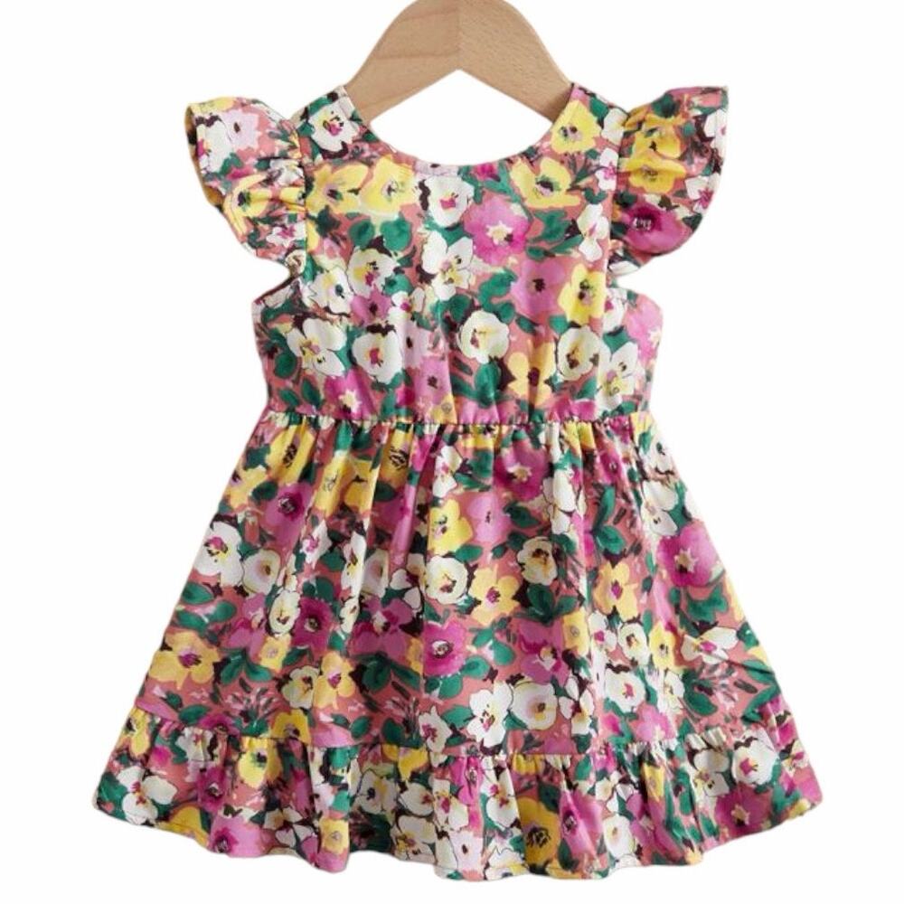 Shein Girls Size 9 Pink and Yellow Floral Dress